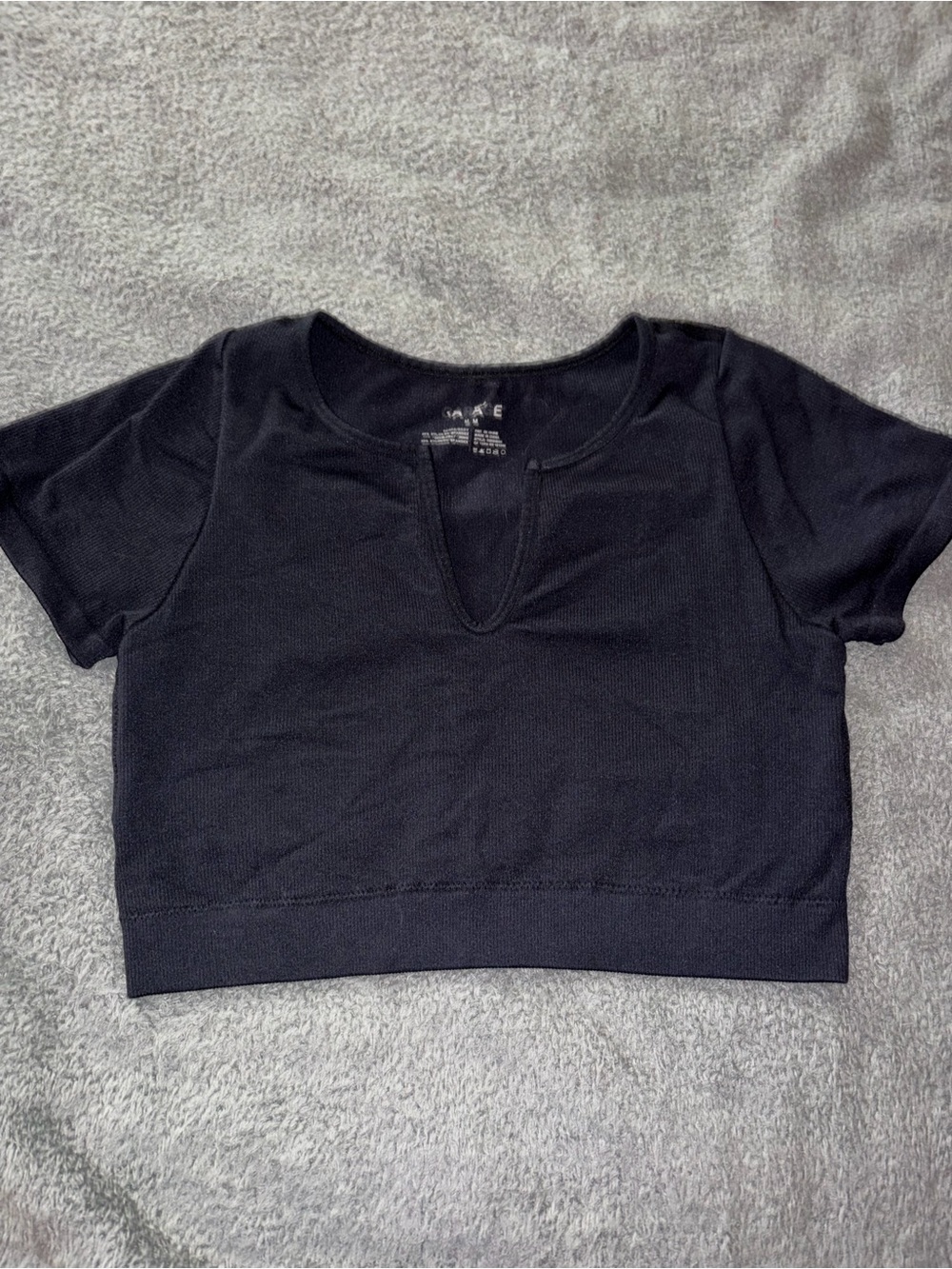 Garage Black Short Sleeve Cropped Top with V-Notch